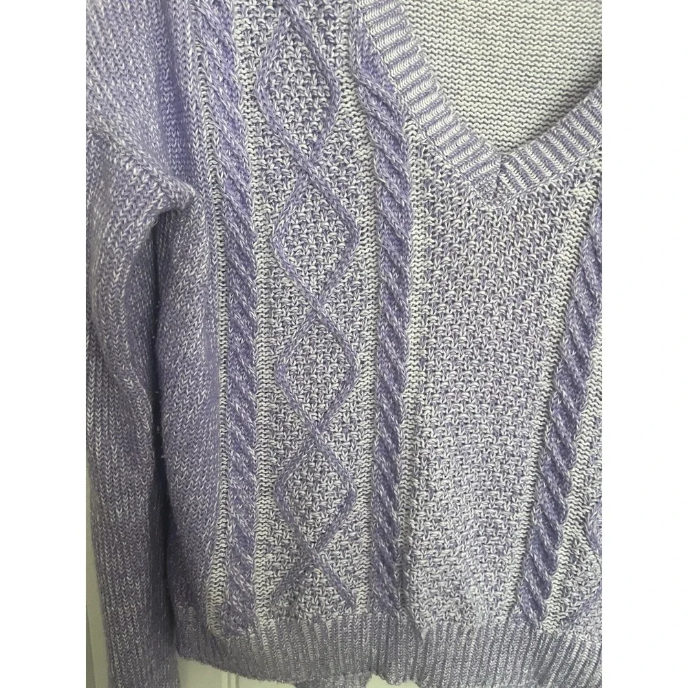 Mudd Vintage Y2K Purple V-neck cable-knit Sweater Women's Sz Large 425‎